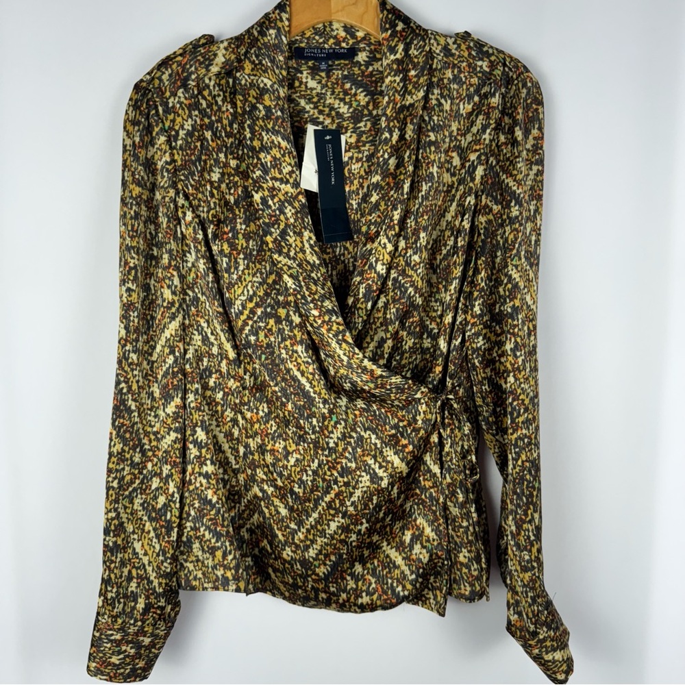 Jones New York Funky Long Sleeve Cross Wrap Style Blouse